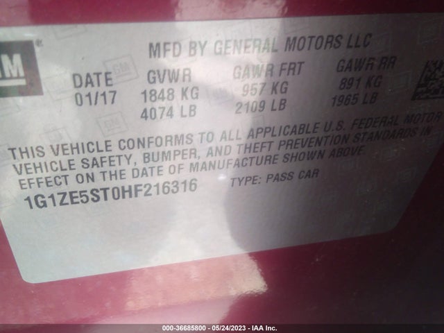 Chevrolet MALIBU LT 2017 1G1ZE5ST0HF216316 Image 9