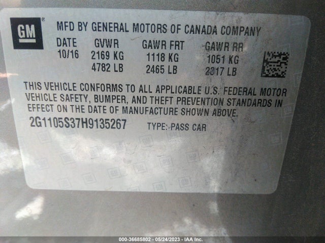 Chevrolet IMPALA LT 2017 2G1105S37H9135267 Image 9