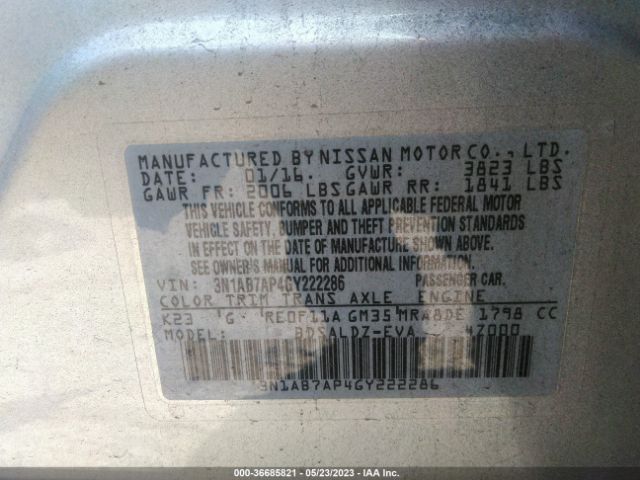 3N1AB7AP4GY222286 Nissan SENTRA SV