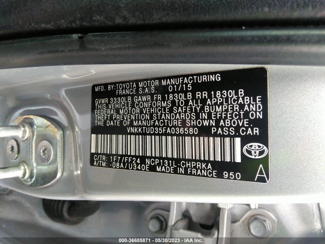 Toyota Yaris L/se/le 2015 VNKKTUD35FA036580 Image 9