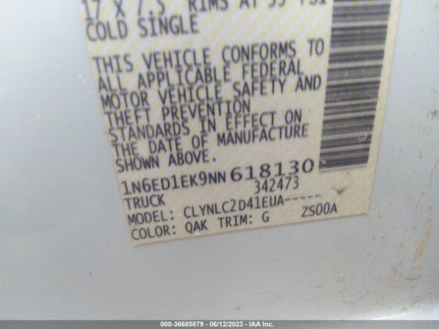 1N6ED1EK9NN618130 Nissan Frontier Sv