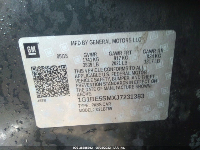 Chevrolet CRUZE LT 2018 1G1BE5SMXJ7231383 Image 10