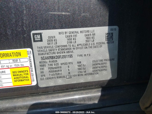 5GAKRBKD9FJ351195 Buick Enclave Leather