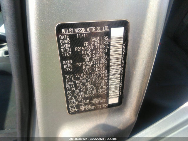 2012 NISSAN JUKE SV VIN: JN8AF5MR2CT104697