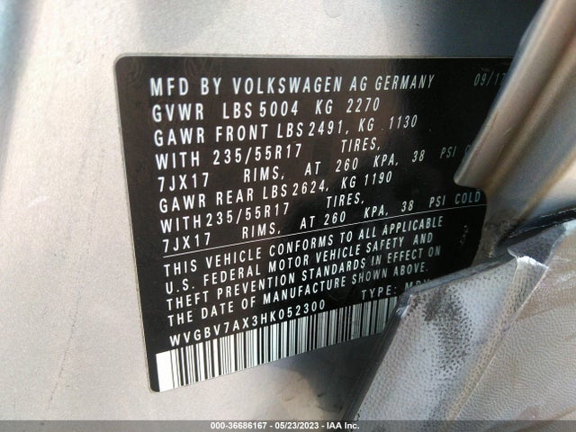 WVGBV7AX3HK052300 Volkswagen TIGUAN
