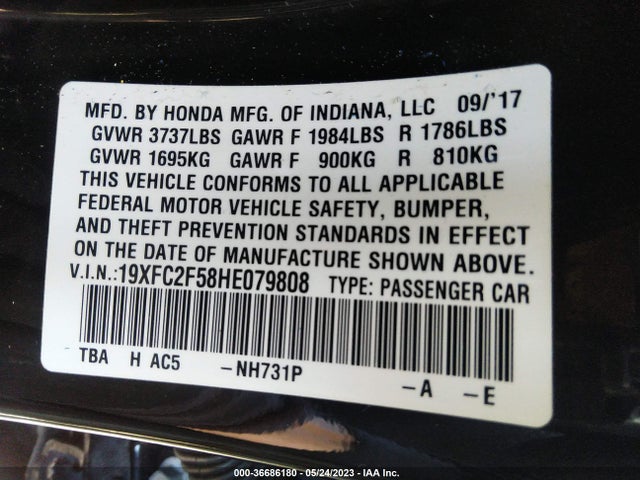 2017 HONDA CIVIC SEDAN LX VIN: 19XFC2F58HE079808