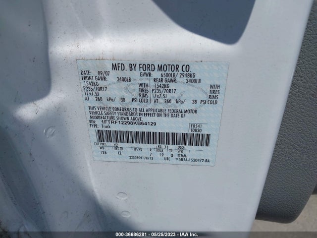 2008 FORD F-150 XL/STX/XLT VIN: 1FTRF12298KB64129