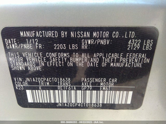 2012 NISSAN LEAF SL VIN: JN1AZ0CP4CT018638