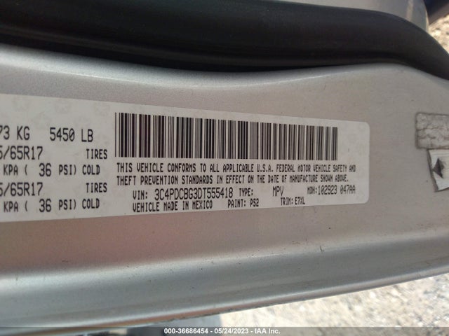 2013 DODGE JOURNEY SXT VIN: 3C4PDCBG3DT555418