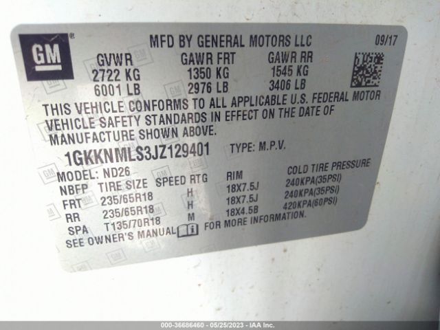1GKKNMLS3JZ129401 GMC ACADIA SLT