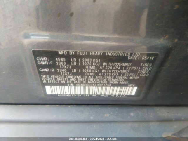 4S4BRBCC5E3321758 Subaru Outback 2.5i Premium