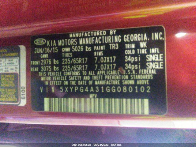 5XYPG4A31GG080102 KIA SORENTO LX