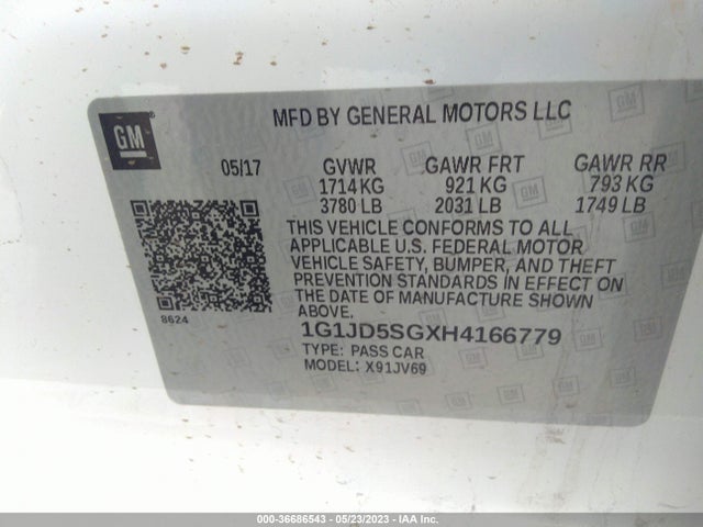 Chevrolet SONIC LT 2017 1G1JD5SGXH4166779 Image 9