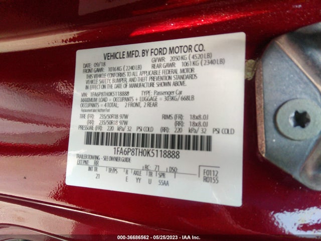 Ford Mustang Ecoboost 2019 1FA6P8TH0K5118888 Image 9