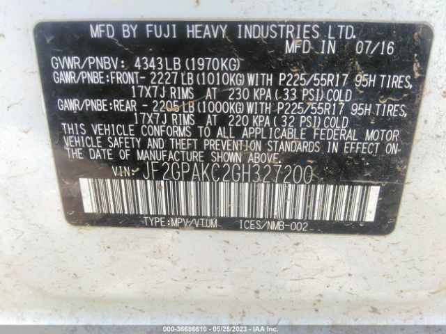JF2GPAKC2GH327200 Subaru Crosstrek Limited