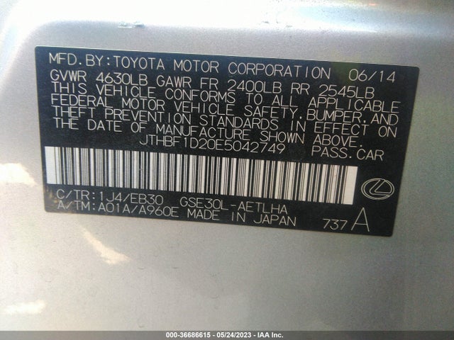 Lexus IS 250 2014 JTHBF1D20E5042749 Image 10