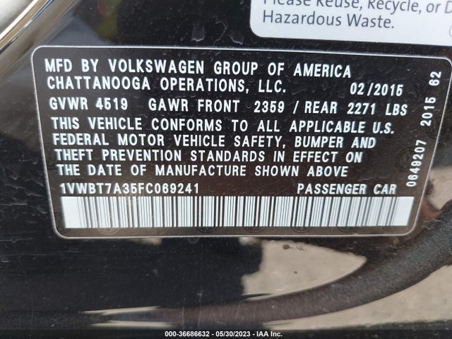 1VWBT7A35FC069241 Volkswagen Passat 1.8t Se W/sunroof & Nav