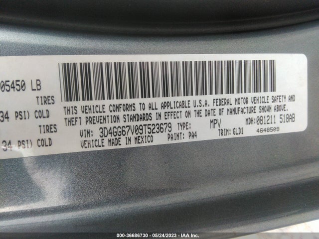 2009 DODGE JOURNEY R/T VIN: 3D4GG67V09T523679