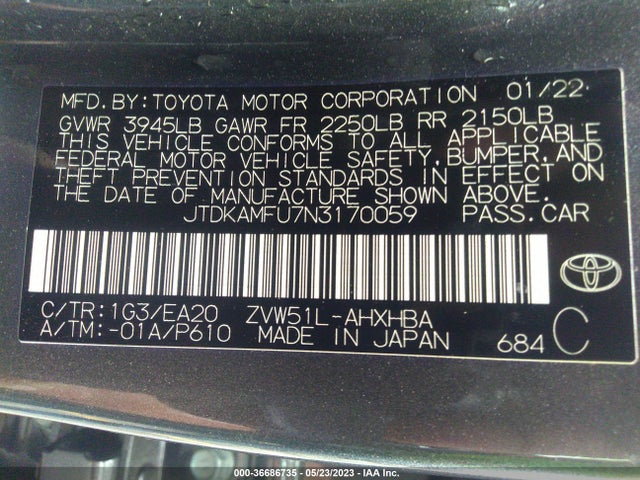 Toyota Prius L 2022 JTDKAMFU7N3170059 Image 10