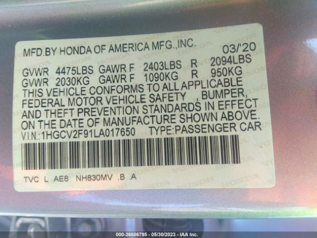 1HGCV2F91LA017650 Honda Accord Touring