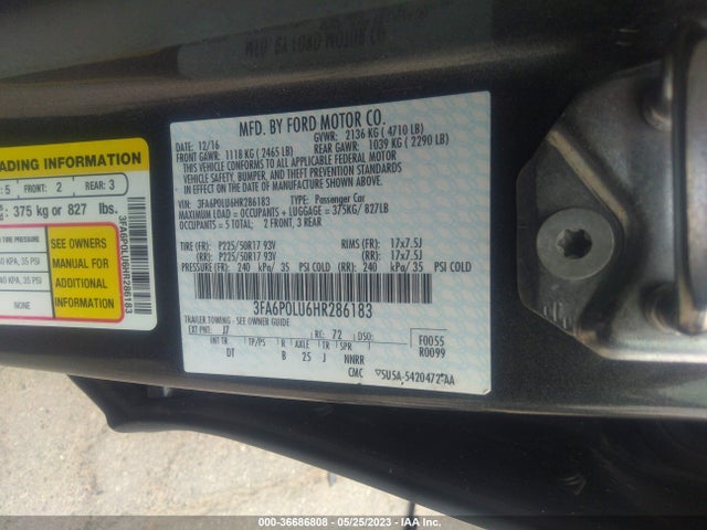 2017 FORD FUSION HYBRID SE VIN: 3FA6P0LU6HR286183