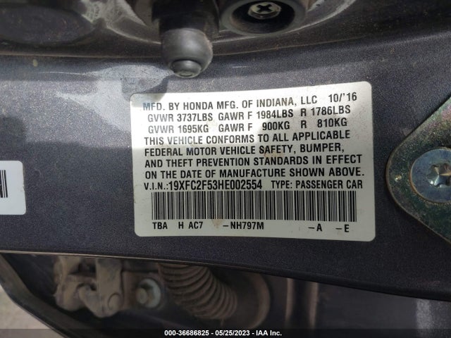 Honda Civic Sedan Lx 2017 19XFC2F53HE002554 Image 9