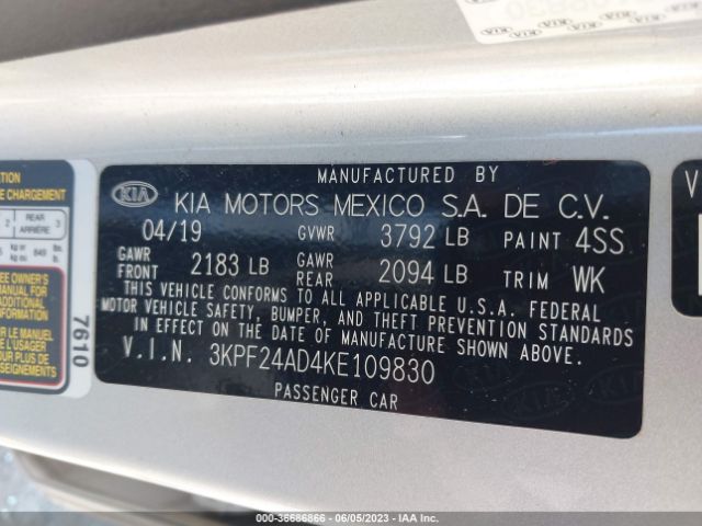 3KPF24AD4KE109830 KIA Forte Lxs