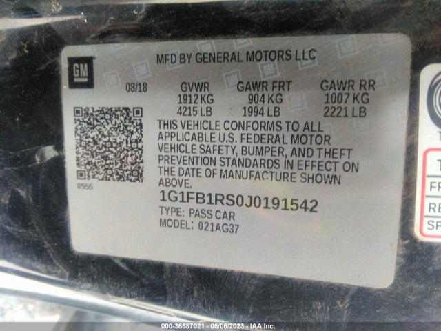 Chevrolet Camaro 1lt 2018 1G1FB1RS0J0191542 Image 9