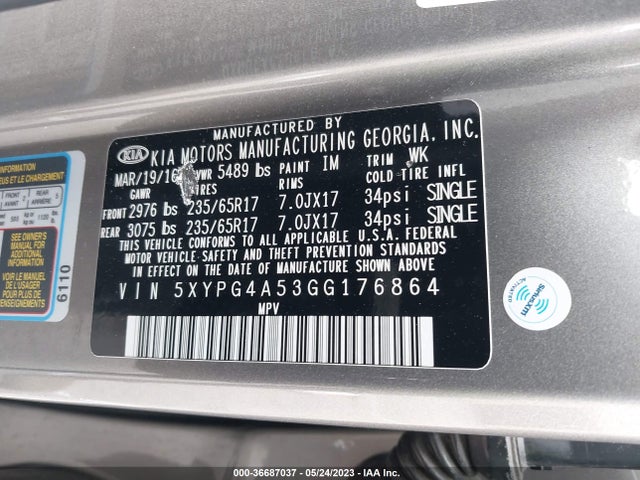 KIA SORENTO LX 2016 5XYPG4A53GG176864 Image 9
