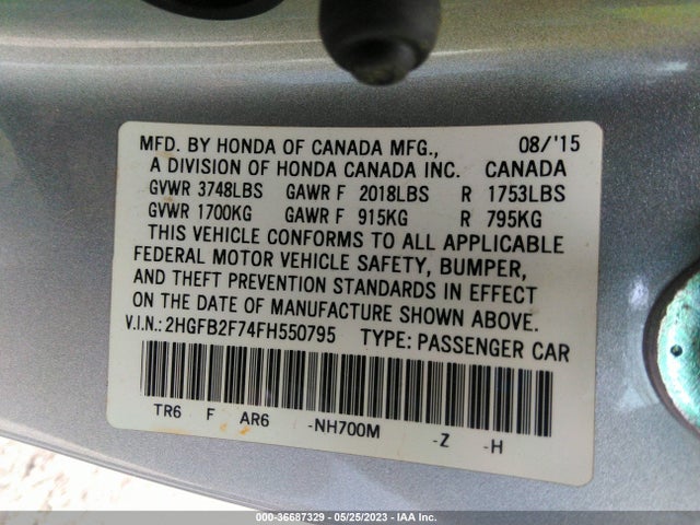 Honda Civic Sedan Se 2015 2HGFB2F74FH550795 Image 11
