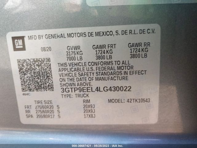 3GTP9EEL4LG430022 GMC Sierra 1500 At4
