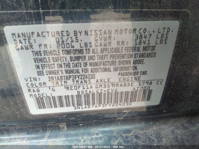 3N1AB7AP3FY224030 Nissan SENTRA SL