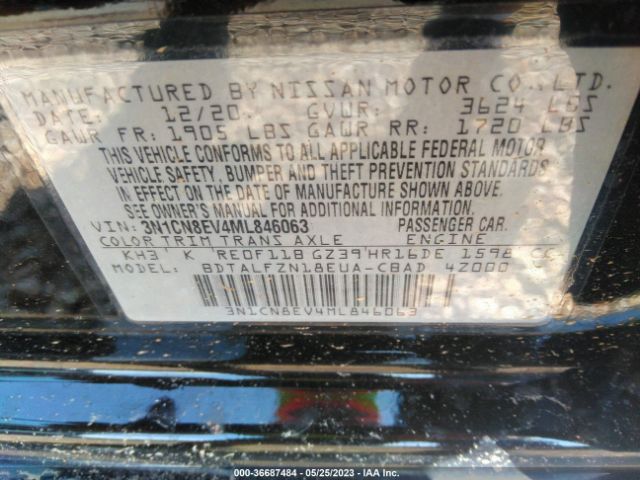 3N1CN8EV4ML846063 Nissan VERSA SV
