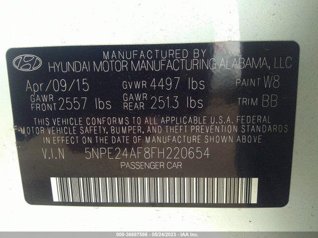Hyundai Sonata 2.4l Se 2015 5NPE24AF8FH220654 Image 10
