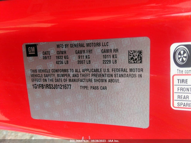 Chevrolet Camaro 1lt 2018 1G1FB1RS3J0121677 Image 9
