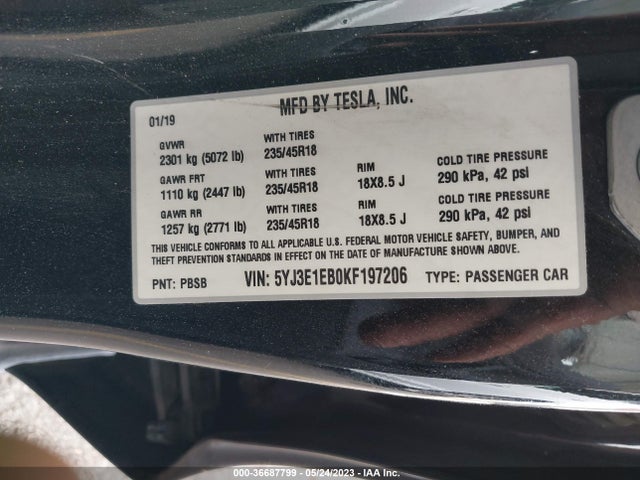 Tesla Model 3 Long Range/performance 2019 5YJ3E1EB0KF197206 Image 10
