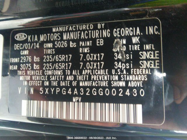5XYPG4A32GG002430 KIA SORENTO L