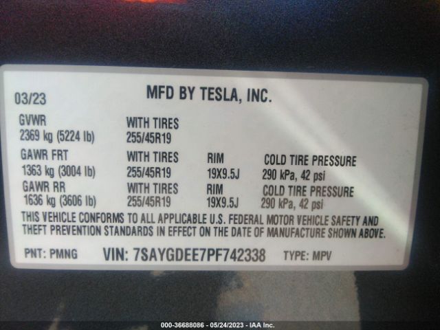 7SAYGDEE7PF742338 Tesla Model Y Long Range