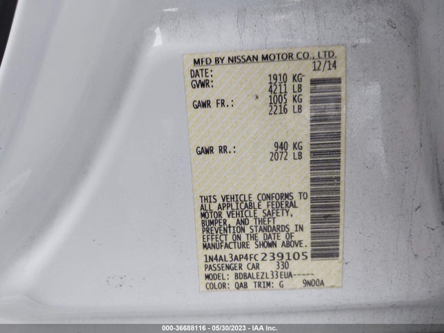 Nissan ALTIMA 2.5 2015 1N4AL3AP4FC239105 Image 9