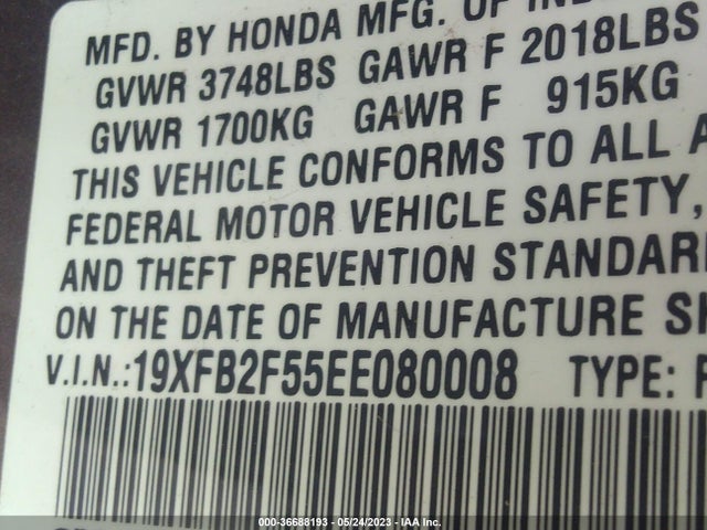 Honda Civic Sedan Lx 2014 19XFB2F55EE080008 Image 10