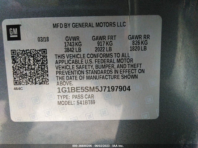 Chevrolet CRUZE LT 2018 1G1BE5SM5J7197904 Image 10
