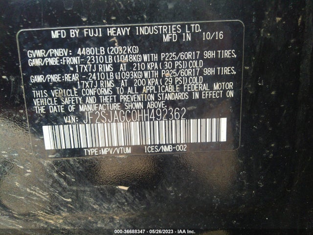 JF2SJAGC0HH492362 Subaru Forester Premium