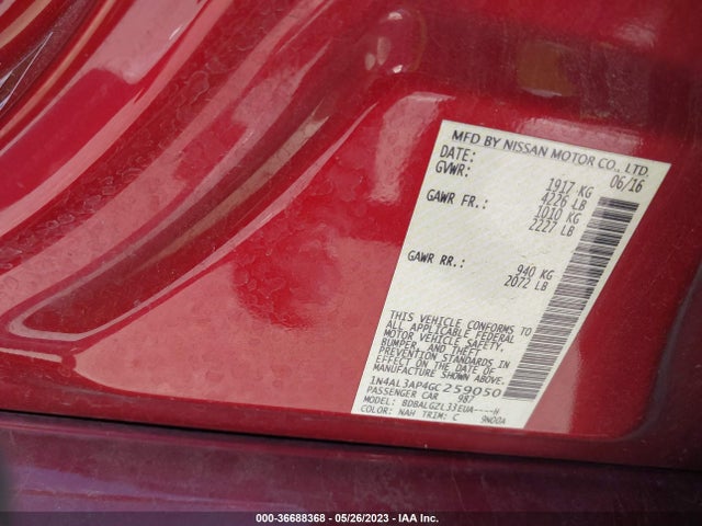 2016 NISSAN ALTIMA 2.5 S VIN: 1N4AL3AP4GC259050