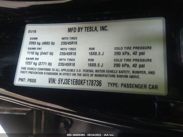 Tesla Model 3 Long Range/performance 2019 5YJ3E1EB0KF178736 Image 11