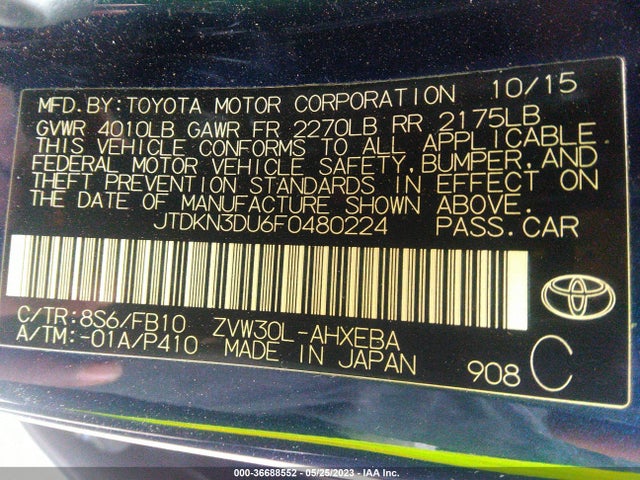 Toyota Prius Four 2015 JTDKN3DU6F0480224 Image 10