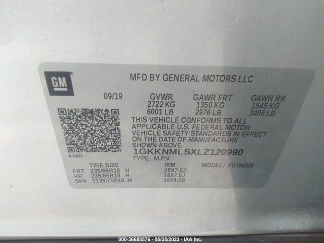 GMC ACADIA SLT 2020 1GKKNMLSXLZ120990 Image 9