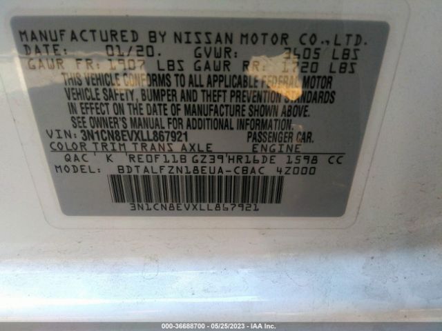3N1CN8EVXLL867921 Nissan VERSA SV