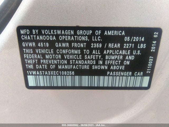 1VWAS7A3XEC108256 Volkswagen Passat Wolfsburg Ed