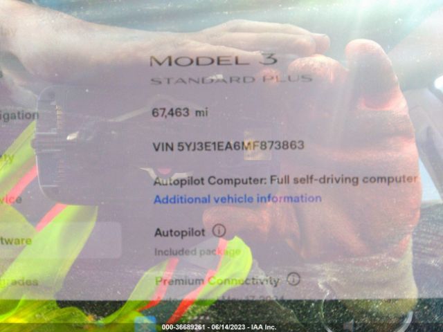 5YJ3E1EA6MF873863 Tesla Model 3 Standard Range Plus