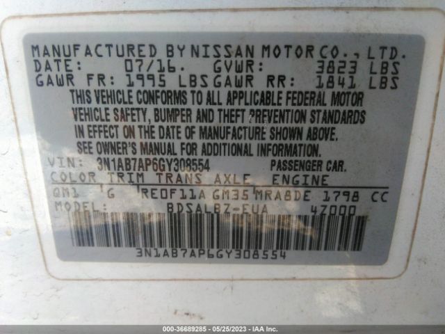 3N1AB7AP6GY308554 Nissan SENTRA S